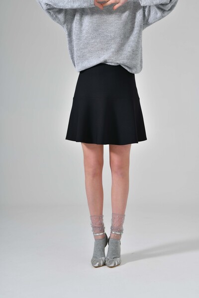 Saade Siyah Kadın A Kesim Normal Bel Volanlı Dokuma Mini Etek