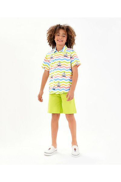 Ollington St. Ollington St. Cotton Knit Half Sleeves Boat Print Shirt & Shorts Set - Multicolour