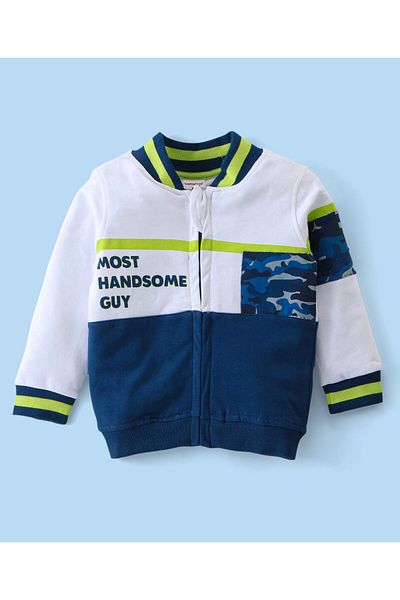 Babyhug Babyhug Single Jersey Knit Full Sleeve Cut & Sew Design T-Shirt & Lounge Pants Set &-White & Navy