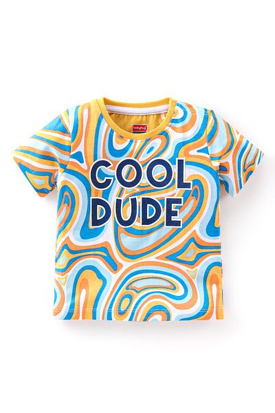 Babyhug Babyhug 100% Cotton Knit Half Sleeve T-Shirt and Shorts Set Cool Dude Print - Yellow & Blue