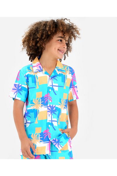 Primo Gino Primo Gino 100% Viscose Half Sleeve Resort Collar Tropical Print Shirt & ShortsCo-ord Set-Multicolor