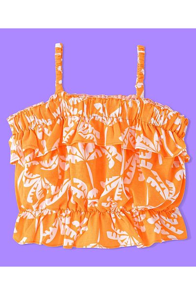 Ollington St. Ollington St. 100% Cotton Sleeveless Leaf Printed Top & Shorts Set - Orange & White