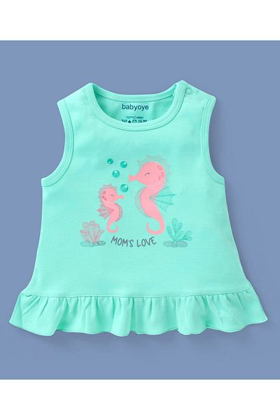 Babyoye Eco Conscious Cotton Eco Jiva Sleeveless Top & Leggings Set Seahorse Print - Blue