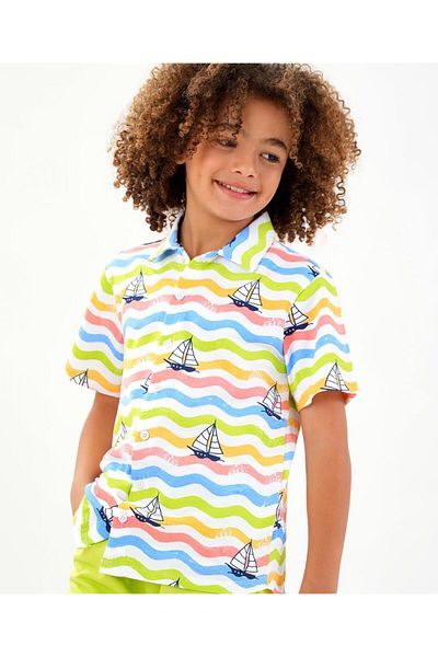 Ollington St. Ollington St. Cotton Knit Half Sleeves Boat Print Shirt & Shorts Set - Multicolour