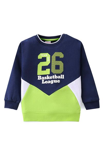 Babyhug Babyhug 100% Cotton Full Sleeves T-Shirt & Lounge Pants With Text Print - Green & Navy Blue