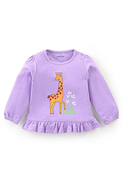 Babyoye Eco Conscious 100% Cotton Full Sleeves Top & Legging Giraffe Print - Green & Purple