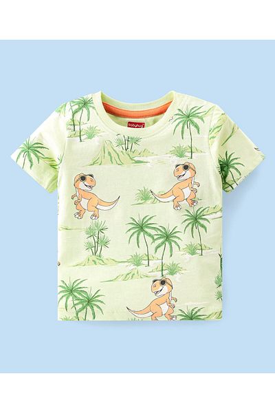 Babyhug Babyhug 100% Cotton Single Jersey Knit Half Sleeves T-Shirt and Shorts Set Dino Print - Light Green