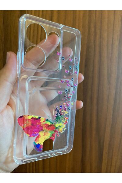 Newon حافظة هاتف آيفون 16 بلس شفافة من السيليكون مع حامل بطاقة مطبوعة على شكل...