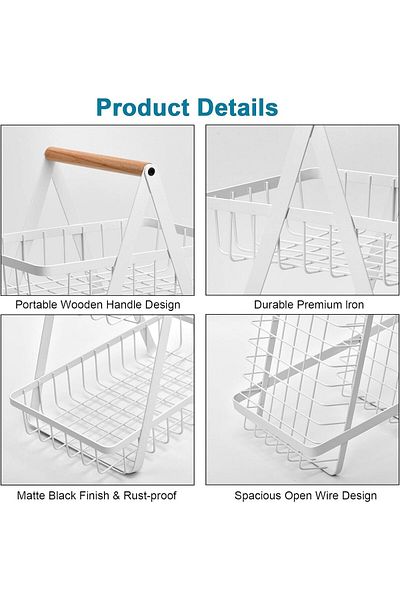 COOYA 2-Tier Countertop Fruit Basket, Rust-proof, Waterproof, for Kitchen Storage