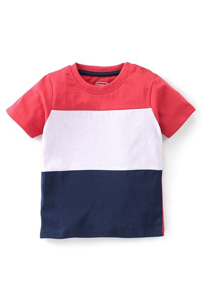 Babyhug Terry Cotton Knit Half Sleeve Colour Block T-Shirt & Lounge Pant Set Sweatshirt-Blue & Red