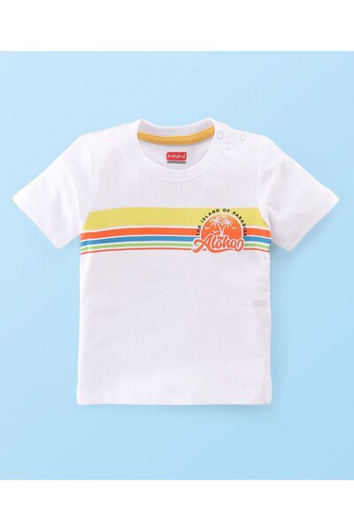 Babyhug Babyhug 100% Cotton Single Jersey Knit Half Sleeve ed T-Shirt& Tie Dye Shorts Set-White& Multicolor