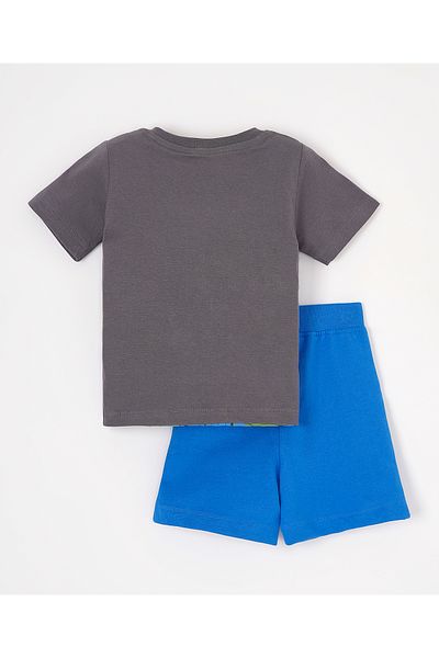 Babyhug Babyhug Short Sleeves Tshirt & Botttomwear Animal Print - Grey and Blue