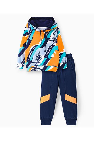 Ollington St. Ollington St.-100% Cotton Knit Full Sleeve Hooded Sweatshirt & Joggers Set Snowboarding -Multicolor