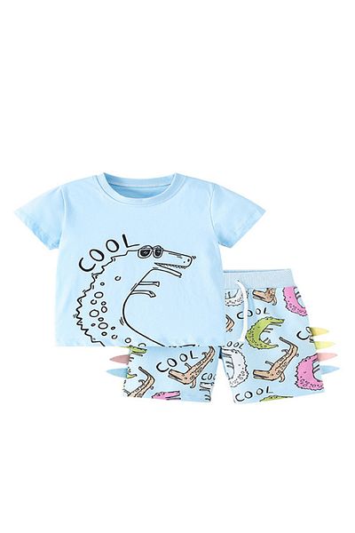 SAPS SAPS 100% Cotton Crocodile Graphic T-Shirt & All Over Printed Shorts Set - Blue