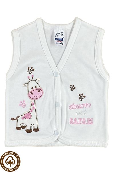Miniel Baby Girl Giraffe Embroidered Organic Cotton 3-6-9 Months 2-Piece Combed Cotton Baby Vest - Pink