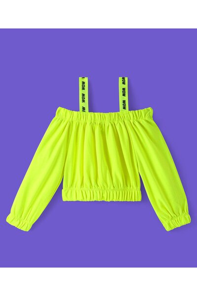 Ollington St. Ollington St. 100% Cotton Knit Off Shoulder Full Sleeve Top & Joggers Set With Text Print-Neon Green