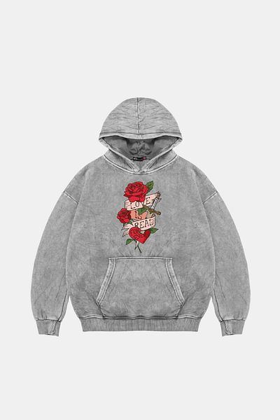 Sekizbiraltı Love Is Real Printed Oversize Unisex Washable White Hoodie