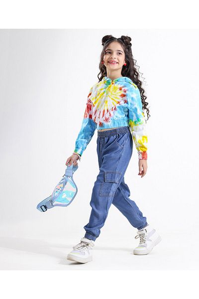 Ollington St. OLLINGTON ST. 100% Cotton Full Sleeves Tie & Dyed Hoodie T-Shirt & Denim Joggers  - Multicolor