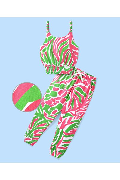 Ollington St. Ollington St. 100% Cotton Sleeveless Tropical Printed Top & Joggers Set - Multicolour