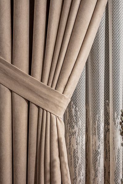 LUNETT HOME Ready to Use Beige Color Sparse Pleated 1x2 Background Curtain Single Wing 12490