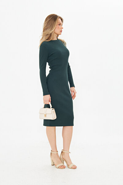 CrazyShopping Kadın  Dik Yaka Bodycon Uzun Kollu Örme Kaşkorse Mini Boy  Elbise