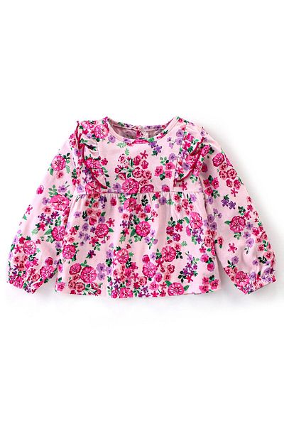 Babyhug Babyhug 100% Cotton Knit Full Sleeves Top & Legging Set Floral Print - Pink