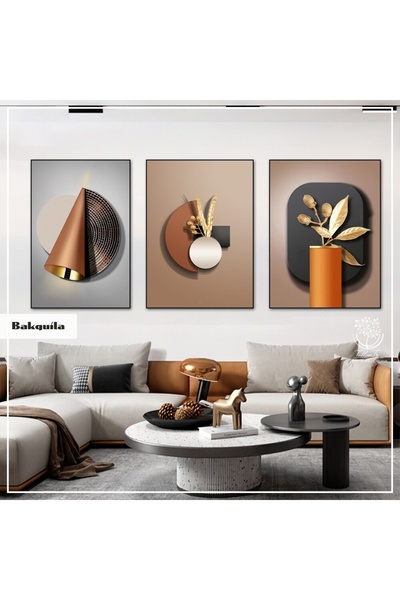 Tablomtr Metal Çerçeveli Gerçek Camlı Tablo Bakquila 3 Lü Set