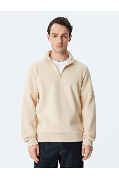 Koton Суичър с дълъг ръкав и смесен памук с половин цип