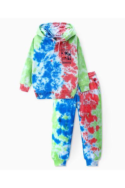 Ollington St. Ollington St.-100% Cotton Knit Full Sleeve Hooded Tie & Dye Sweatshirt Joggers Co/ord Set-Multicolor