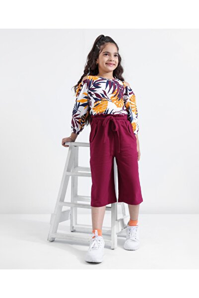 Ollington St. Ollington St. Off-Shoulder Full Sleeves Top & Culottes Set - White & Wine
