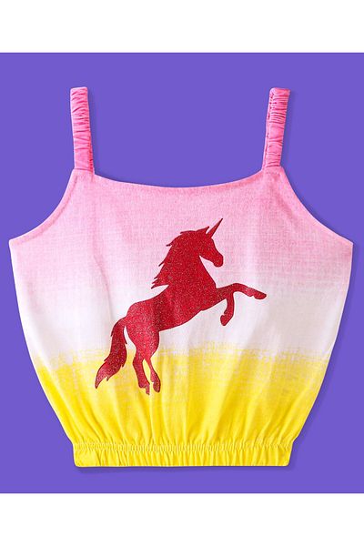 Ollington St. Ollington St. 100% Cotton Ombre Co-ord Set of Sleeveless Top Unicorn Glitter & Joggers-Multicolor