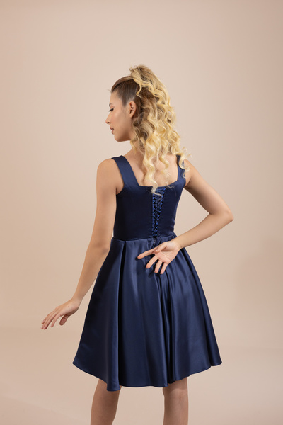 berissima bride Daphne Kare Yaka Saten Mini Elbise