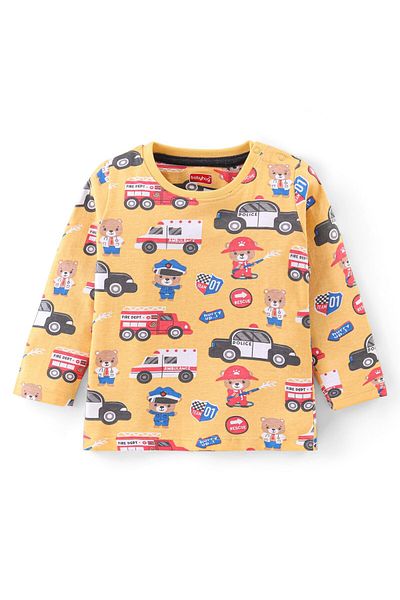 Babyhug Babyhug 100% Cotton Knit to Knit Full Sleeves Bear Printed T-shirt and Joggers Pant-Yellow & Blue
