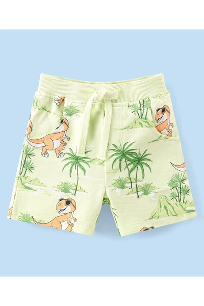 Babyhug Babyhug 100% Cotton Single Jersey Knit Half Sleeves T-Shirt and Shorts Set Dino Print - Light Green