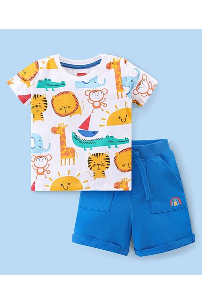Babyhug Babyhug 100% Cotton Single Jersey Knit Half Sleeves T-Shirt & Shorts Set Lion Print - Multicolour