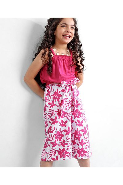 Ollington St. Ollington St. 100% Cotton Singlet Top & Woven Culottes Set With Floral Print - Pink