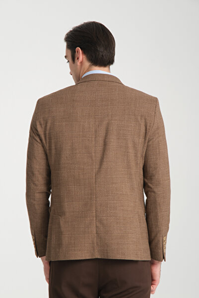 Frappoli Ekose Desenli Spor Erkek Blazer Mono Yaka Yarım Astar Ceket