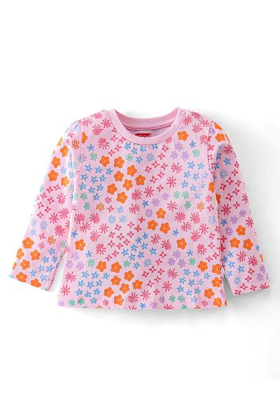 Babyhug Babyhug Cotton Knit Full Sleeves Night Suit With Star Print - Pink