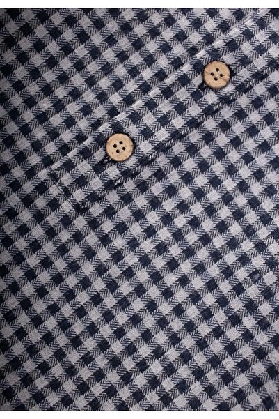 Cigit Judge Collar Gingham Patterned Seasonal Shirt 1-7 Years Gray