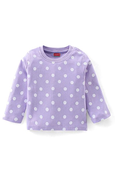 Babyhug Babyhug Cotton Knit Full Sleeves Night Suit With Polka Dot Print - Purple