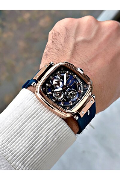 Quantum Men's Watch with Dark Blue Color Silicone Band - Cornered Dial 1014