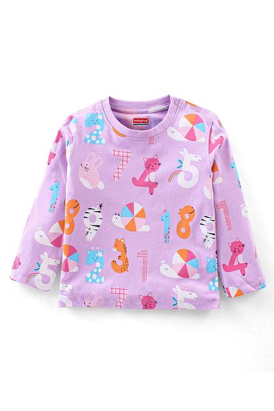 Babyhug Babyhug Cotton Knit Full Sleeves Night Suit With Numbers Print - Purple