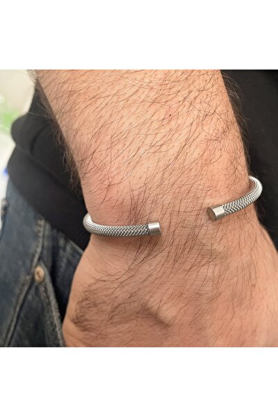 simurg jewellery سوار من الفولاذ الأبيض مع طرف أبيض