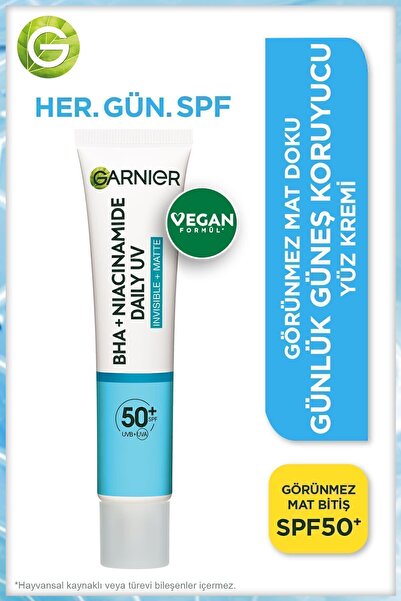 Garnier Saf ve Temiz Bha Niasinamid Yüz Güneş Kremi Görünmez Mat Doku SPF50+ & Nemlendirici Krem Hediye