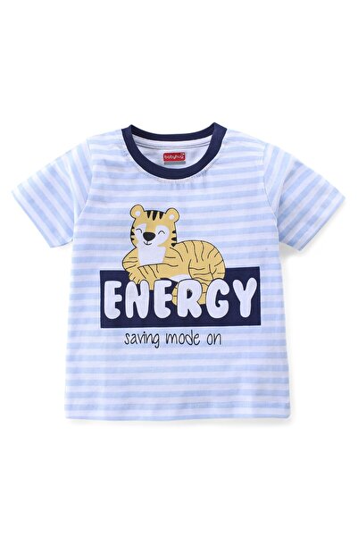 Babyhug Babyhug Single Jersey Knit Half Sleeves Night Suit Tiger Printed - Grey & Navy Blue