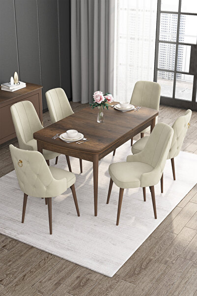 Canisa Concept Noa Serisi 80x132 Açılabilir Mdf Barok Ahşap Desen Masa Takımı...