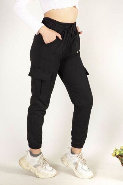 FİTGO Μαύρο Cargo Pocket Seasonal Γυναικείο Φούτερ