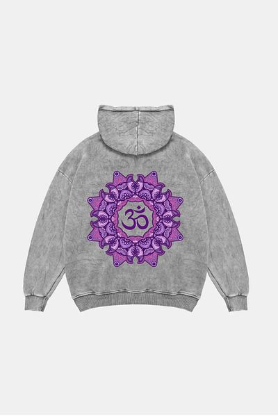 Sekizbiraltı Om Printed Unisex Oversize Λευκό Hoodie που πλένεται