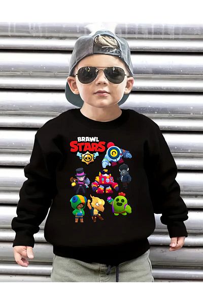 AEMİ Детски суитшърт с кръгло деколте и щампа Brawl Stars, 100% памук