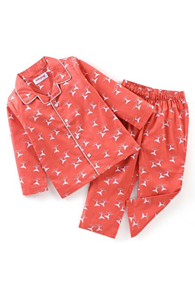 Babyhug بدلة نوم بأكمام كاملة من القطن المنسوج من Babyhug بطبعة ذيل - برتقالي